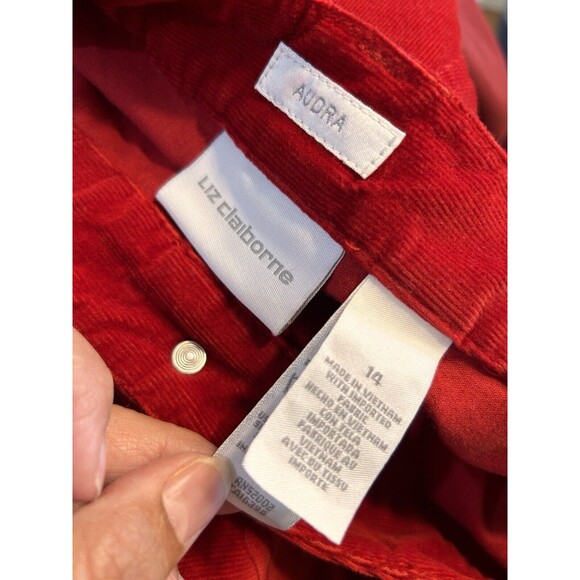 Liz Claiborne Audra Style Red Corduroy Pants Classic Fit Straight Leg Size 14 - Picture 2 of 4